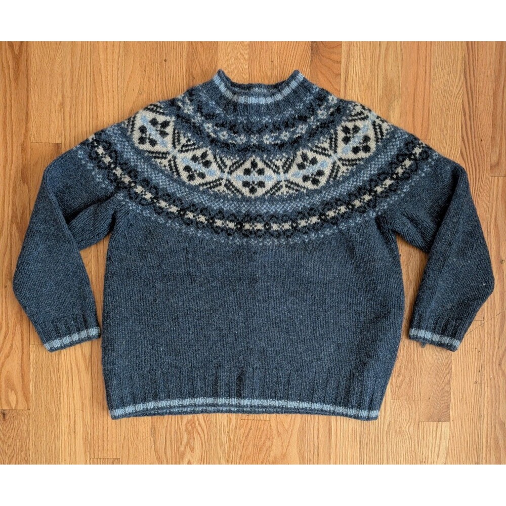 Vintage Eddie Bauer Legend Wool Sweater Women’s Medium Nordic Fair Isle Blue